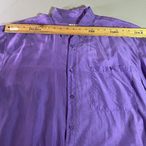 Florenzi Nouveau Silk Shirt Mens L Button Down Long Sleeve Chest Pocket Purple - Picture 6 of 11